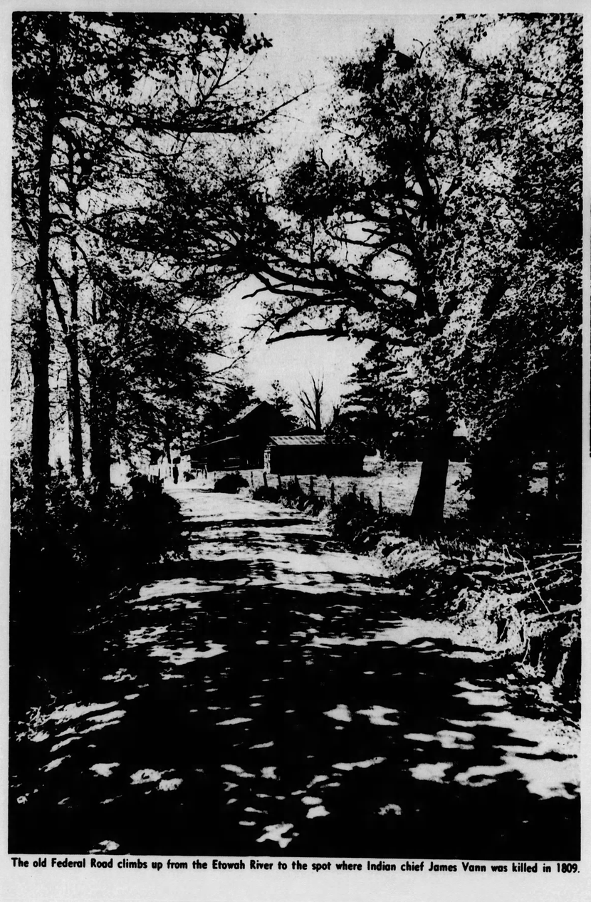 The old Federal Road climbs up from the Etowah River.