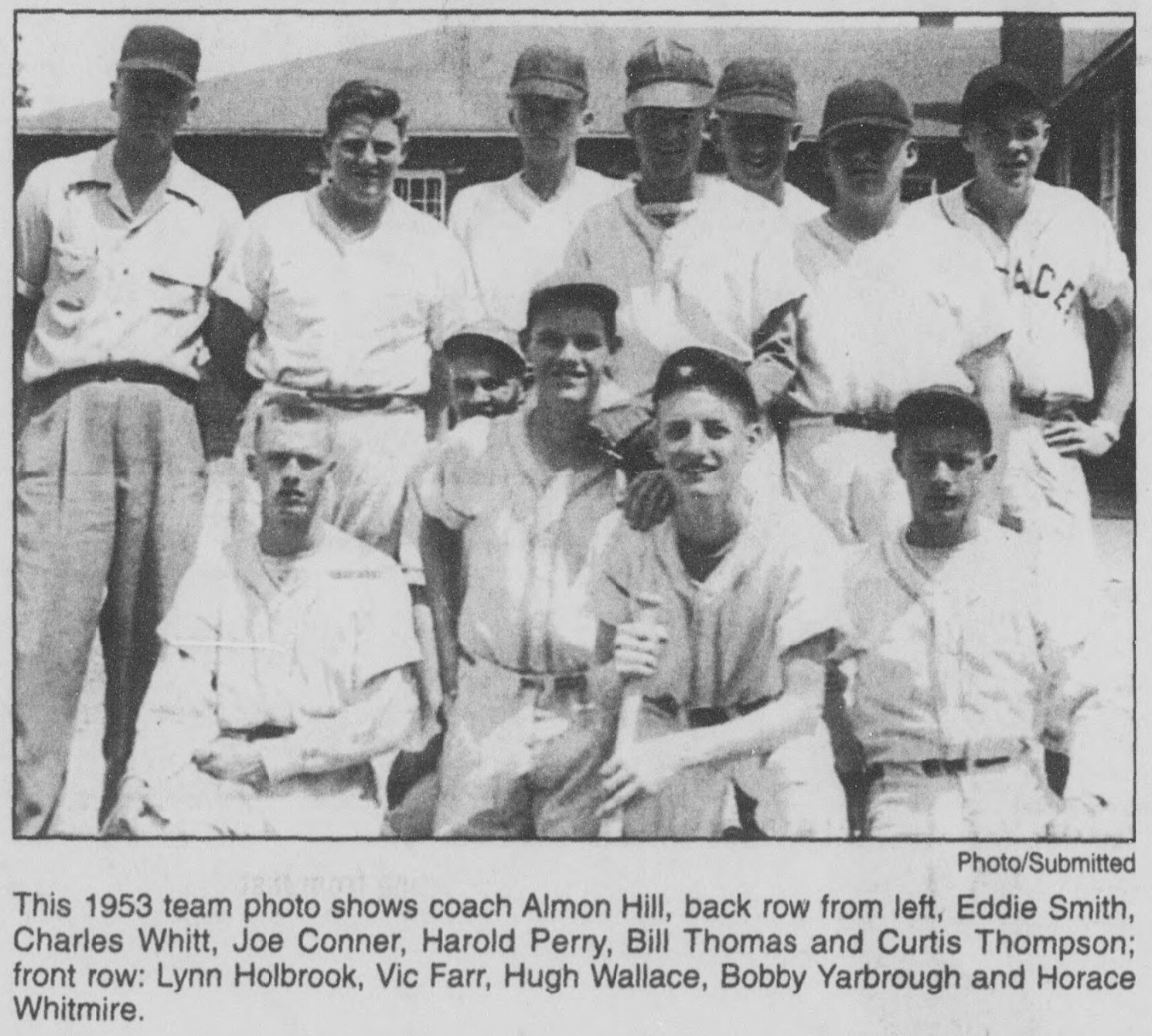 Coach Hill and the 1953 Cumming High Baseball team.