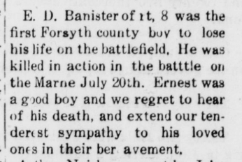 Forsyth County News clipping about Ernest D. Bannister.
